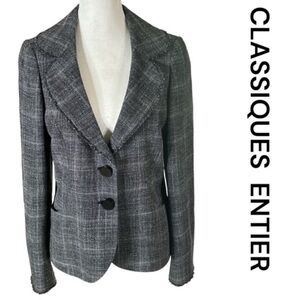 CLASSIQUES ENTIER (Nordstroms) Wool Blend Black & White Blazer, Pockets, Size 8.